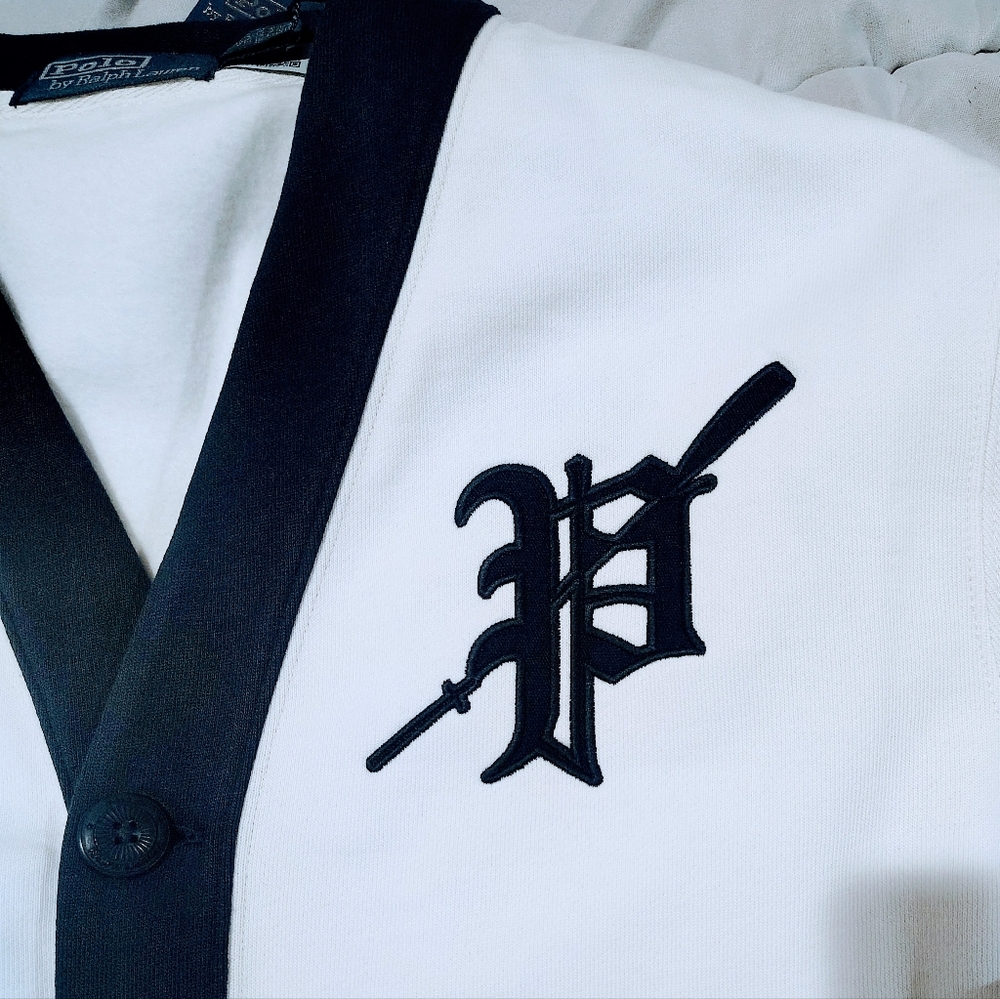 Polo Ralph Lauren White Navy Cardigan Crest Logo Medium NWT - Picture 2 of 5